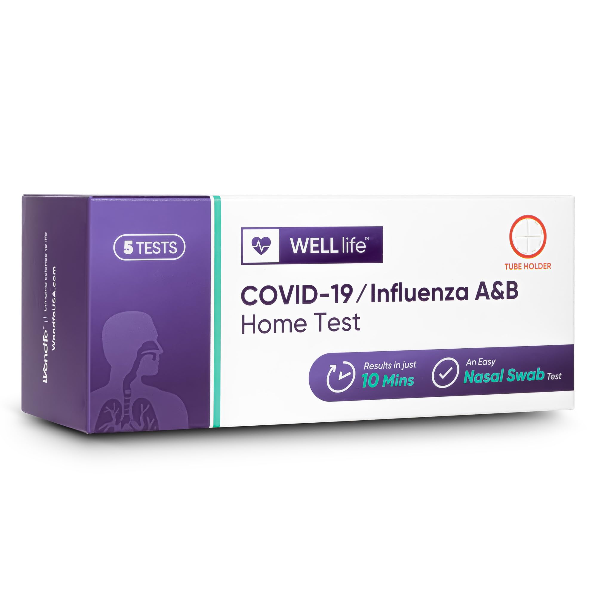 WELLlife COVID-19/Influenza A&B Home Test, Get Results for COVID-19 and Flu A/B in 10 Minutes,at Home Self Test with Non-invasive Nasal Swab, FDA EUA Authorized -[5 Tests]