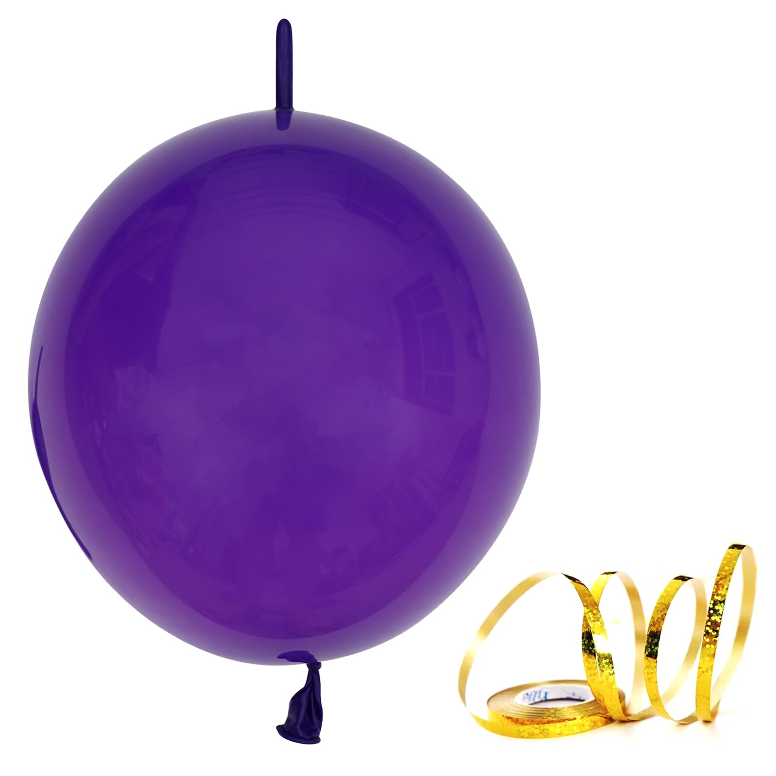 Purple Balloons 6 Inch Latex Quick Linking Balloon 70pcs Party Balloons for Graduation Bridal Baby Shower Gender Reveal Birthday Party Decorations.（a roll of 32 feet gold ribbon）