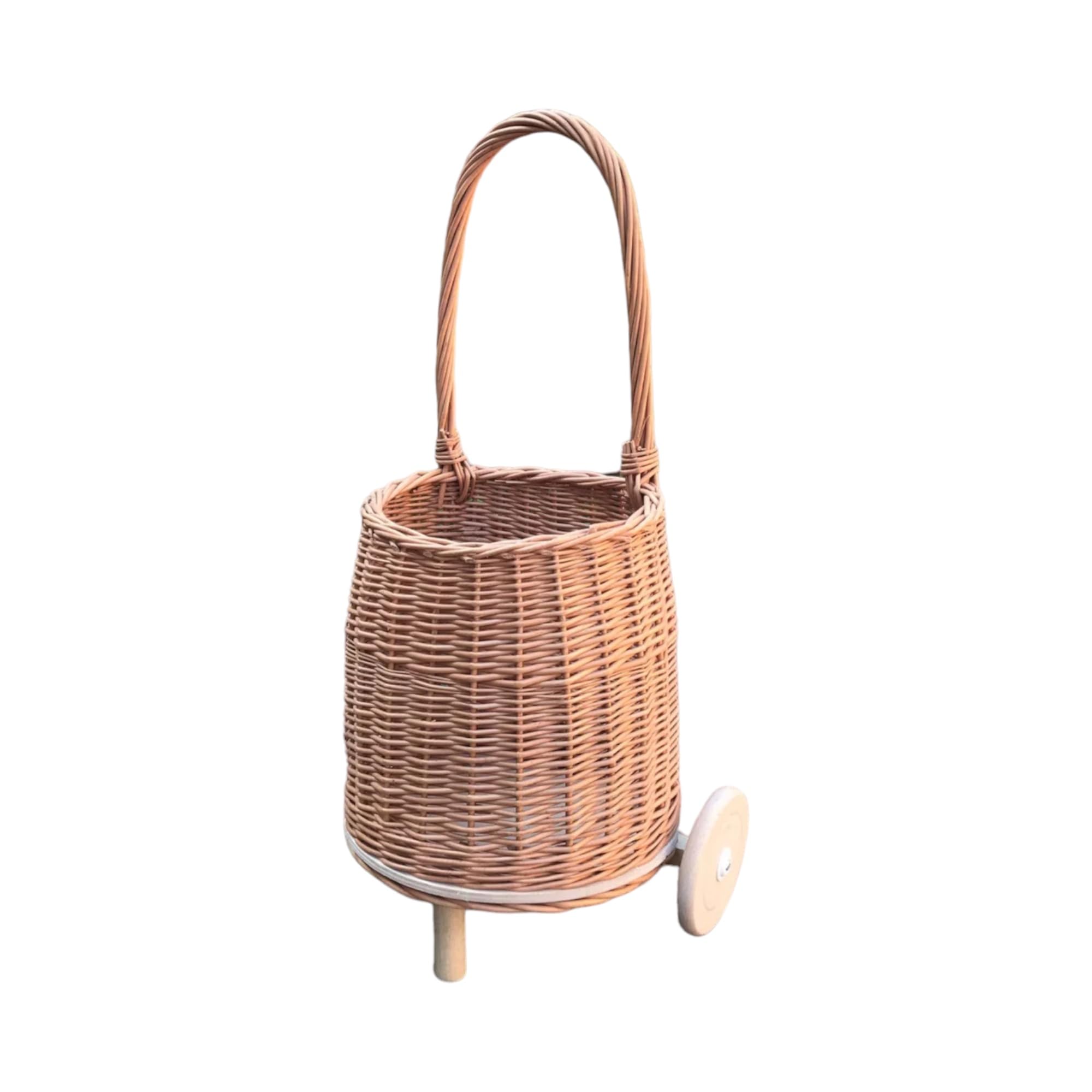 Wicker Shopping Trolley Cart with Wheels, Rattan Willow Handmade Basket