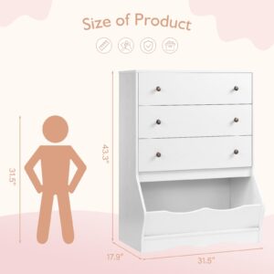 Catrimown Kids Dresser for Bedroom, 3 Drawers Chest, Tall Kids Dresser, Toddler Dresser for Bedroom, Cubby Storage Organizer, Toy Chest Dresser for Girls Boys, White, Large