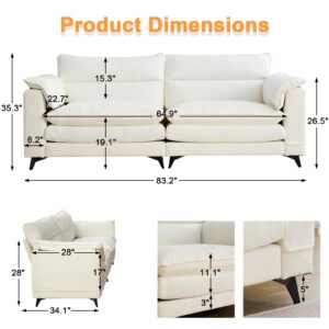 TUNYI 83.2" Loveseat Sofa - Chenille Sofas & Couches with Double Cushions, Removeable Armrest Pillow Loveseat Couch Sofa for Living Room/Apartment/Office (White)