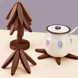 Wooden Trivets for Hot Dishes, Tree Shape Trivet Set, Foldable Kitchen Wooden Trivets, Tree Coaster for Hot Dishes, Pot, Bowl, Teapot, Wooden Trivets Like a Christmas Tree (Sapele Wood)