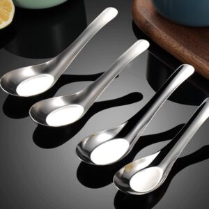 4Pcs Soup Spoons Stainless Steel Spoons Chinese Soup Spoons Mirror Polished Asian Soup Spoons Set of 4 Dinner Spoons for Ramen Pho Wonton Dumpling Noodles Bouillon Dessert Cereal Thai Miso