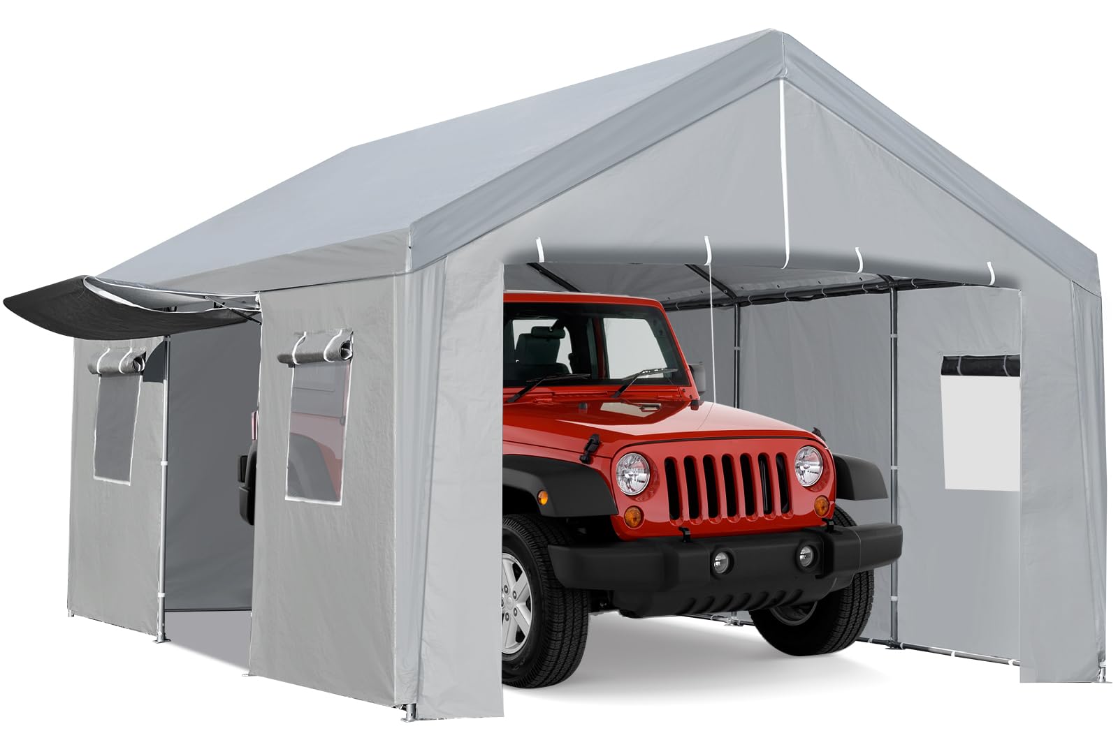 GarveeLife Carport 13x20FT, Heavy Duty Carport Canopy, Portable Garage with Removable Sidewalls & Doors, Roll Up Mesh Window, PE Waterproof Canopy, Reinforced Steel Pipes Tube Wall Thickness, Grey