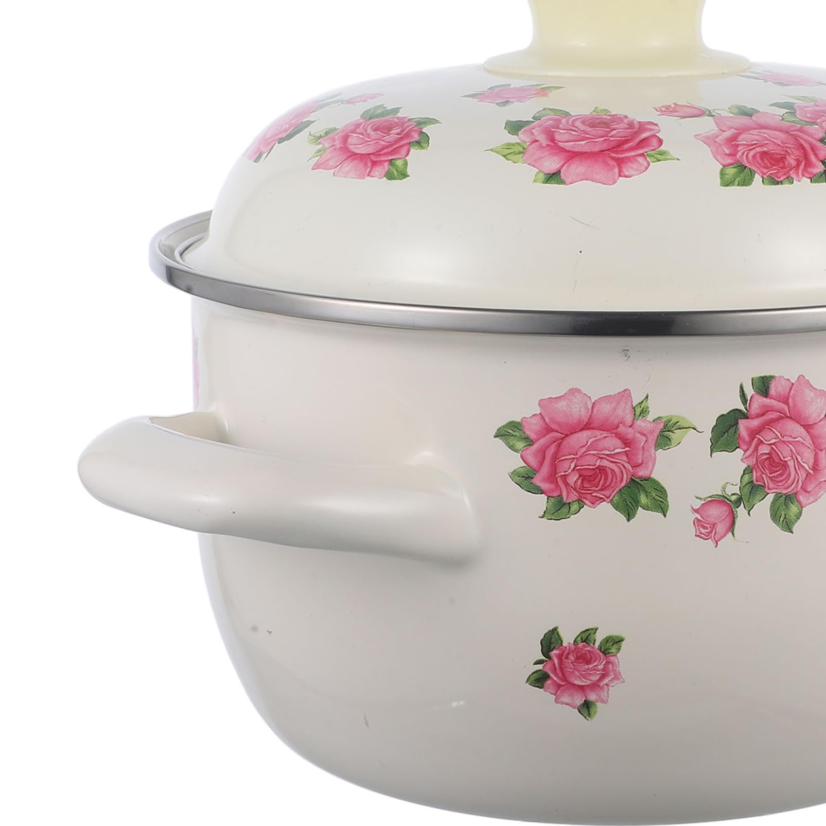 VOSAREA Enamelware Pot, 18cm Enamel Stockpot with Lid Floral Retro Cooking Pot Simmer Pot Deep Enamelware Soup Pot for Home Restaurant 2L