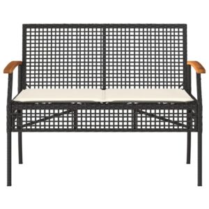 MINERWALL Patio Bench with Cushion Black Poly Rattan Acacia Wood,Comfortable Patio Bench with Padded Cushion and Durable Rattan Frame for Outdoor Use Patio Benches, Outdoor Furniture, Outdoor Benches