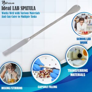 A2Z Multipurpose Lab Spoon Spatula Stainless Steel, Double Ended Sampling Spoon Long Handle Mixing Spatula for Medicine, Powders Gel Cap Filler- Laboratory Supplies for Experiments & Lab Use - 9 inch