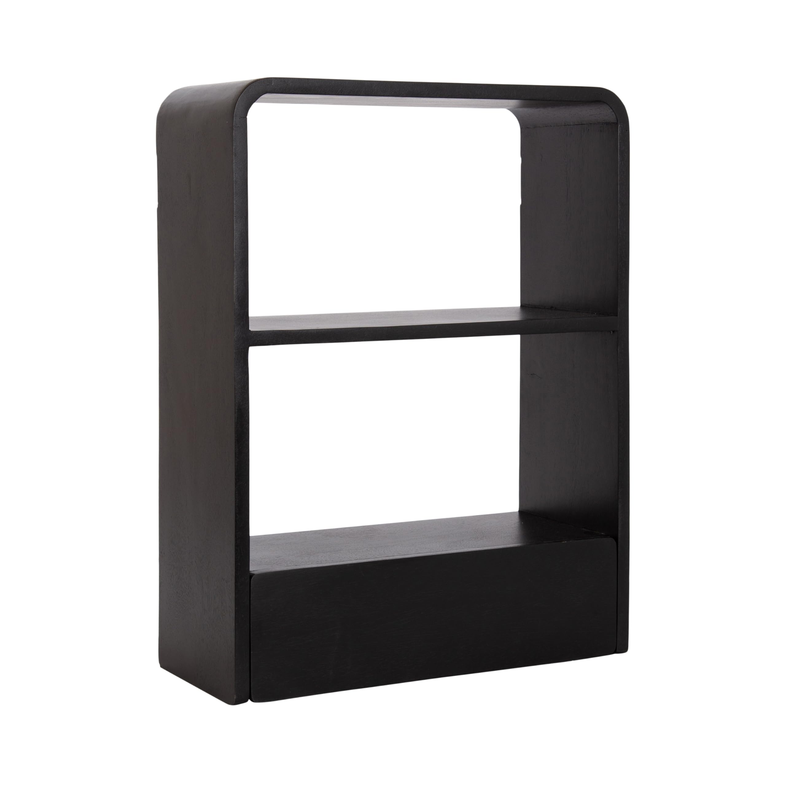 Kate and Laurel Kato Modern Wall Shelf with Drawer, 18 x 24, Black, Decorative Over The Toilet Shelf for Use as Bathroom Storage or Living Room Display Shelf