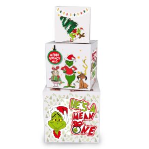 3 pcs christmas nesting gift boxes，christmas stackable gift boxes set with lids christmas decorative boxes for new year holiday birthday party gift decor