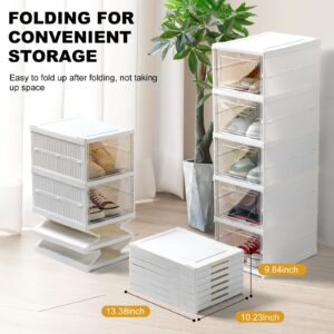 OohFaice 5-Tier Corner Shoe Rack Storage Organizer, Narrow Shoe Shelf for Closet Entryway, Free Standing Cabinet with Clear Door, Plastic Space Saving Foldable Shoe Stand, Clear