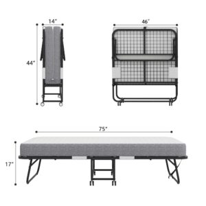 JDMYC Furniture Memory Foam Folding Bed with Mattress, Compact Twin Size Rollaway Bed for Guests, Unsurpassed Comfort with Premium 5-inch Mattress for Space Saving & Portability (Full)