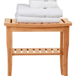 Bamboo Shower Bench - Small Shower Stool with Storage Shelf, Non-Slip Shower Seat, Bathroom Bench, Spa Decor Wooden Shower Bench, Foot Rest Shaving Stool for Shower, Suitable for Indoor/Outdoor Use