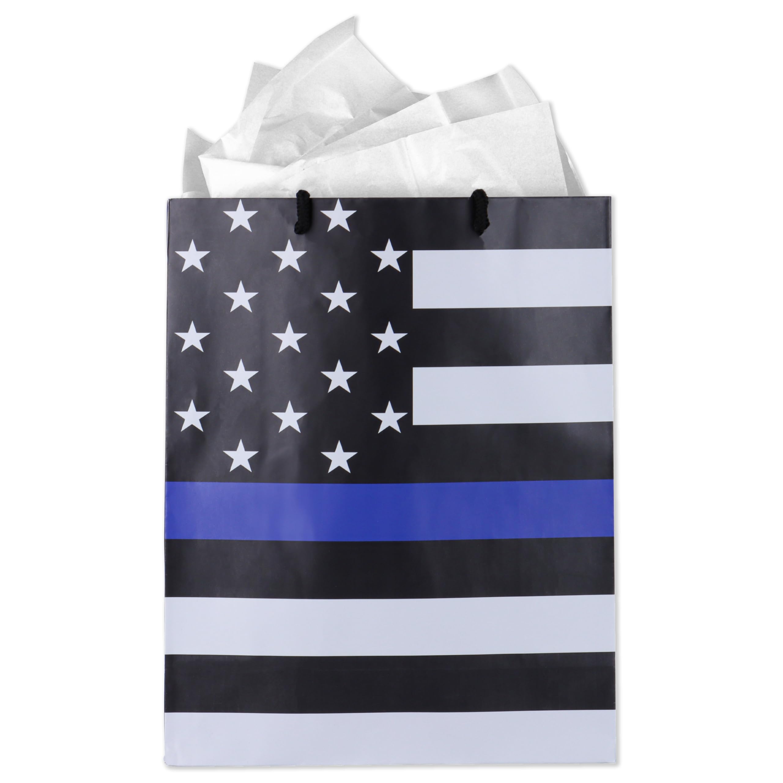 Havercamp Police Gift Bag! Police Party Bags make every gift exceptional! Durable Medium Gift Bag with Tissue Paper. No Cutting, Taping Required, Thin Blue Line Gifts (Blue, Black & Light Gray)