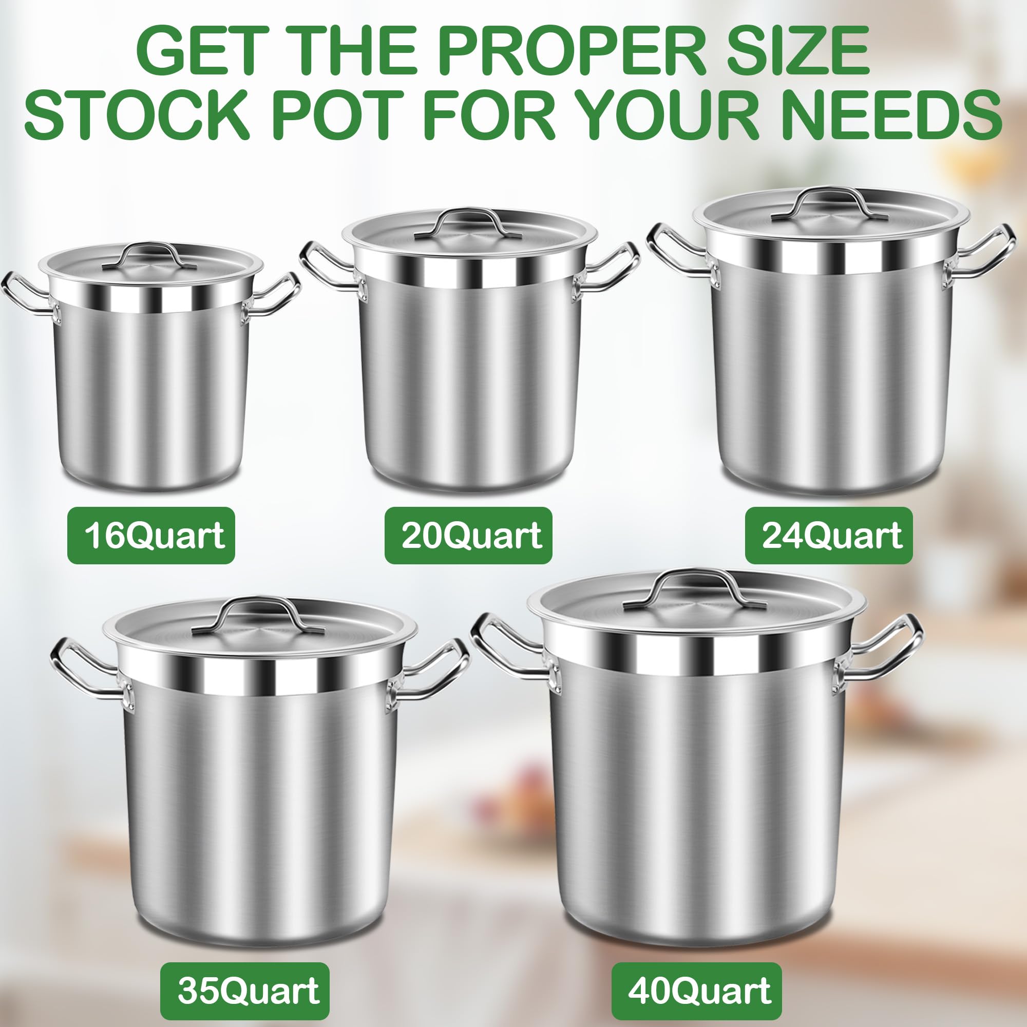 STOCKPOT Large Soup Pot with Lid - 40 Quart Stainless Steel Stockpot, Cooking Pot, Induction Pot, Stock Pot with Lid, Big Pots for Cooking, Heavy Duty Stew Pot Pozole Pot