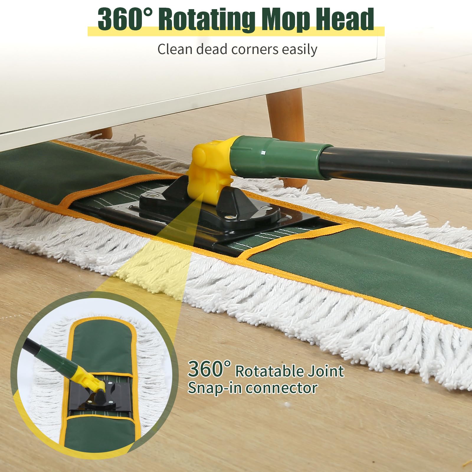 24" Commercial Dust Mop for Floor Cleaning, Heavy Duty Large Mop with Replacement Mop Pads, Industrial Duster Floor Wet Dry Mop for Cleaning Office Garage Hardwood Warehouse Factory Mall