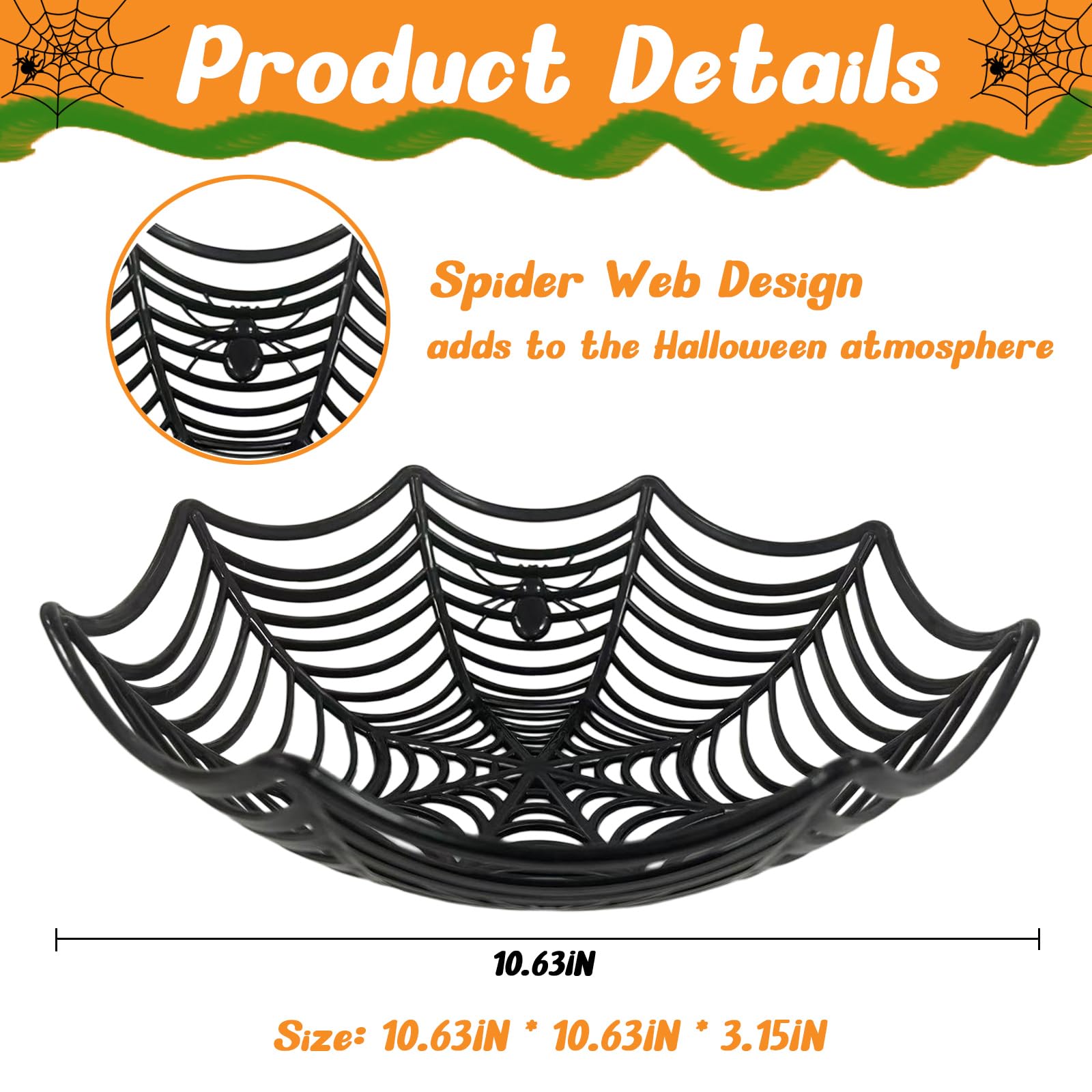 HEKEDES 6 Pcs Halloween Candy Bowl Set, Spider Web Halloween Candy Basket Halloween Tableware Decorations for Table Desk Haunted House Trick Or Treat Party Supplies Favors