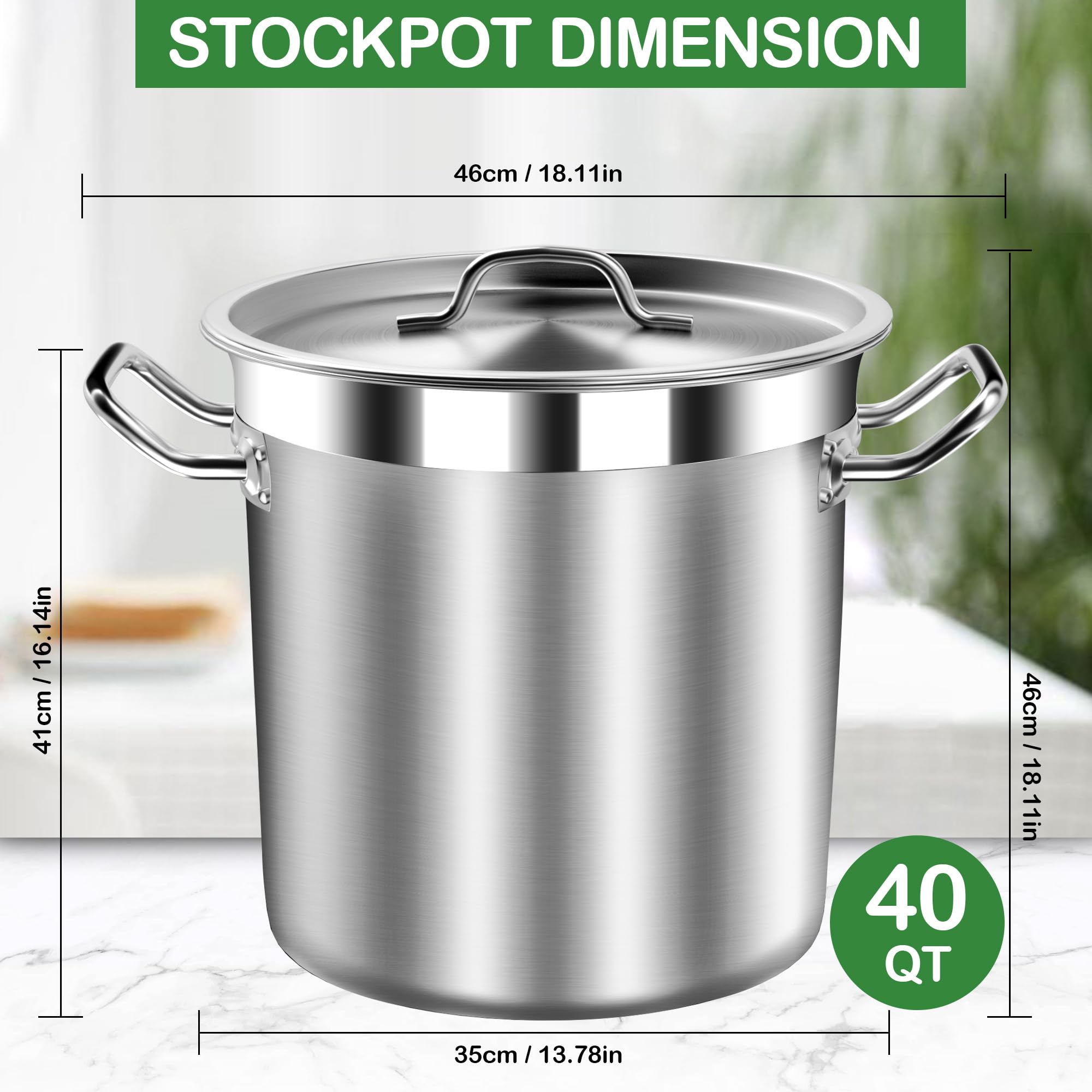 STOCKPOT Large Soup Pot with Lid - 40 Quart Stainless Steel Stockpot, Cooking Pot, Induction Pot, Stock Pot with Lid, Big Pots for Cooking, Heavy Duty Stew Pot Pozole Pot