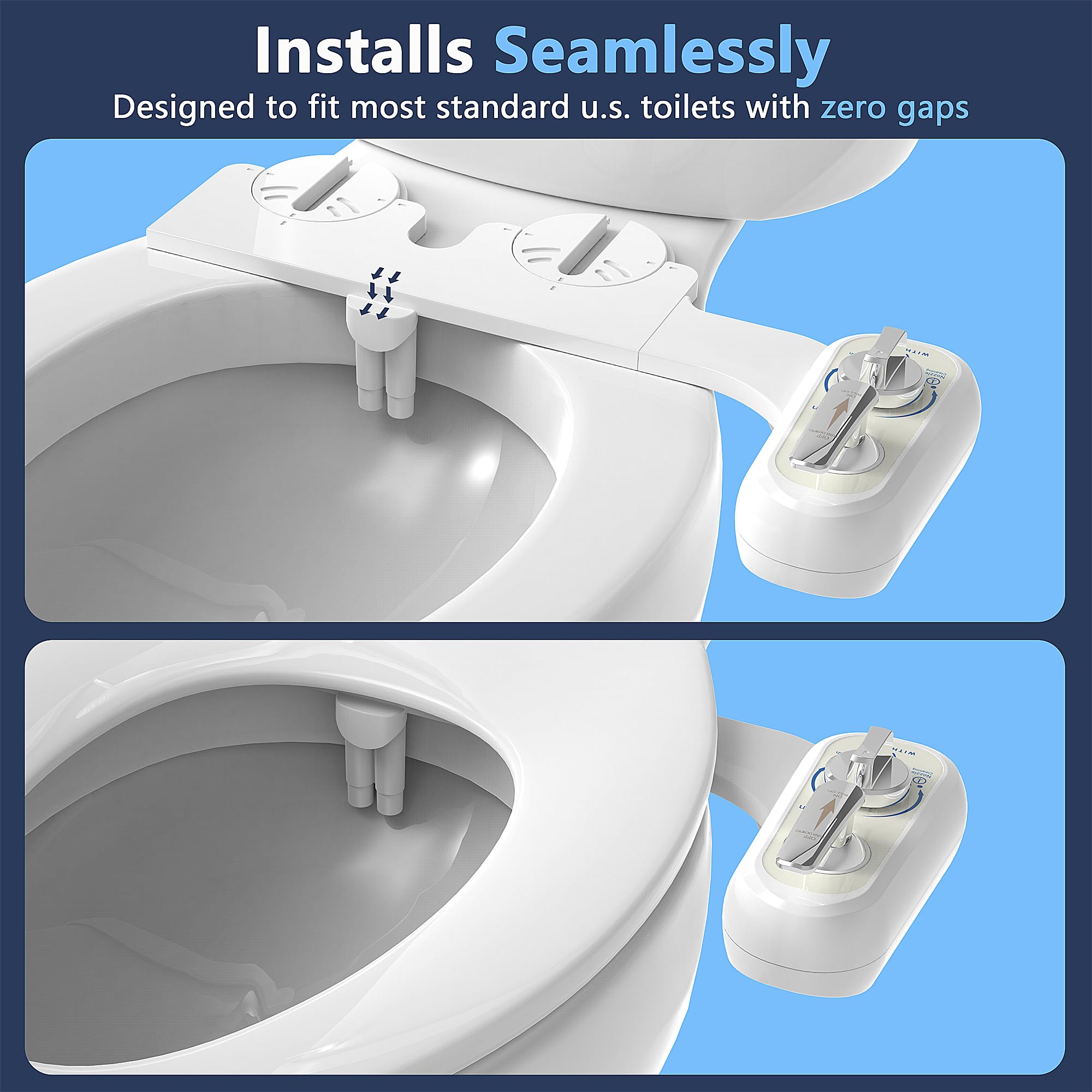 Left Hand Bidet Attachment for Toilet - Left Hand Bidet Non-Electric,Self-Cleaning,Adjustable Water Pressure,Retractable Dual Nozzles for Frontal & Rear Wash,Lever Control