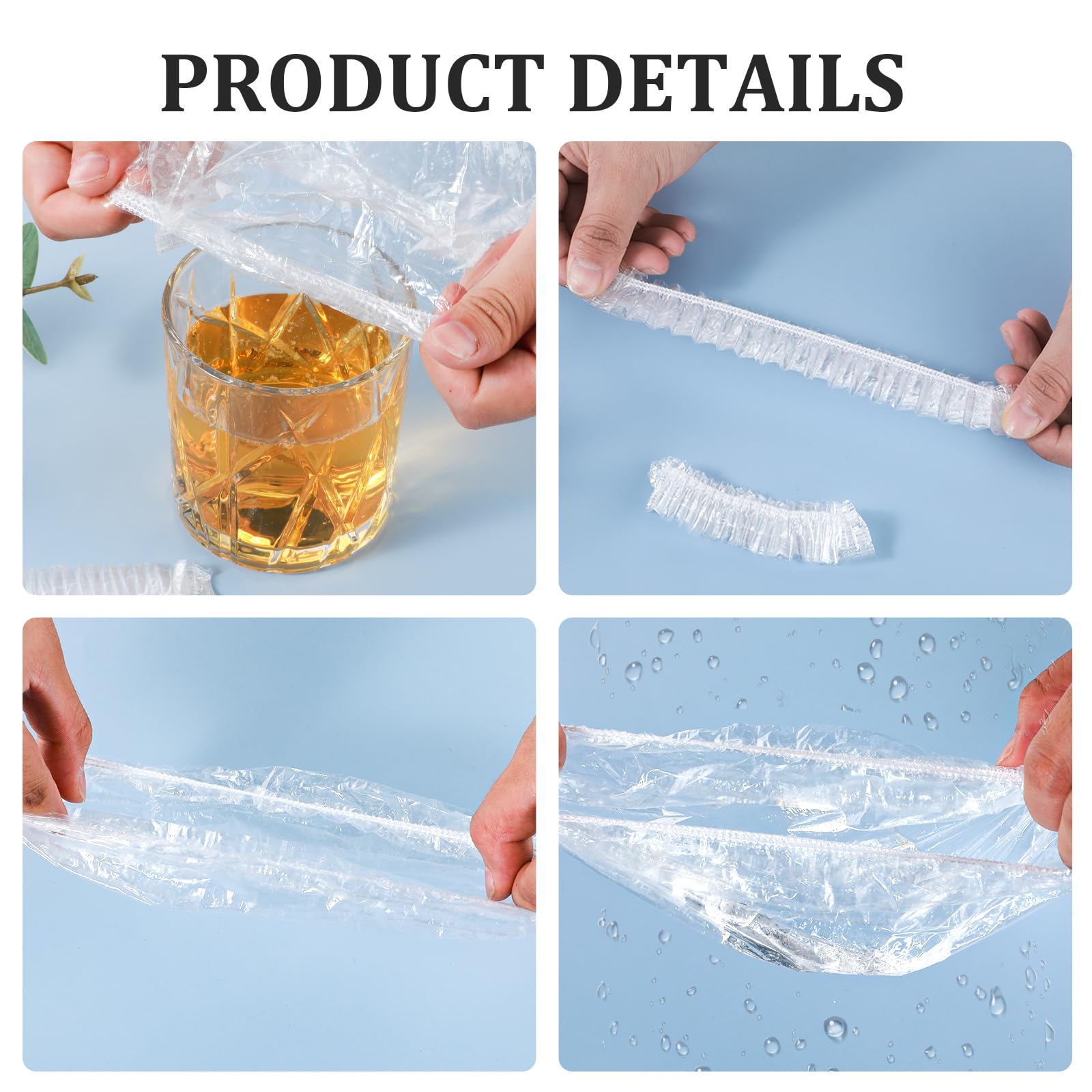 100 Pcs Scrunchie Drink Covers, Bulk Disposable Plastic Covers, Cups Covers for Drinks Protection Covers, Drink Covers for Alcohol Protection for Bar Club Adult Drink Beverage Stretchable (Clear)