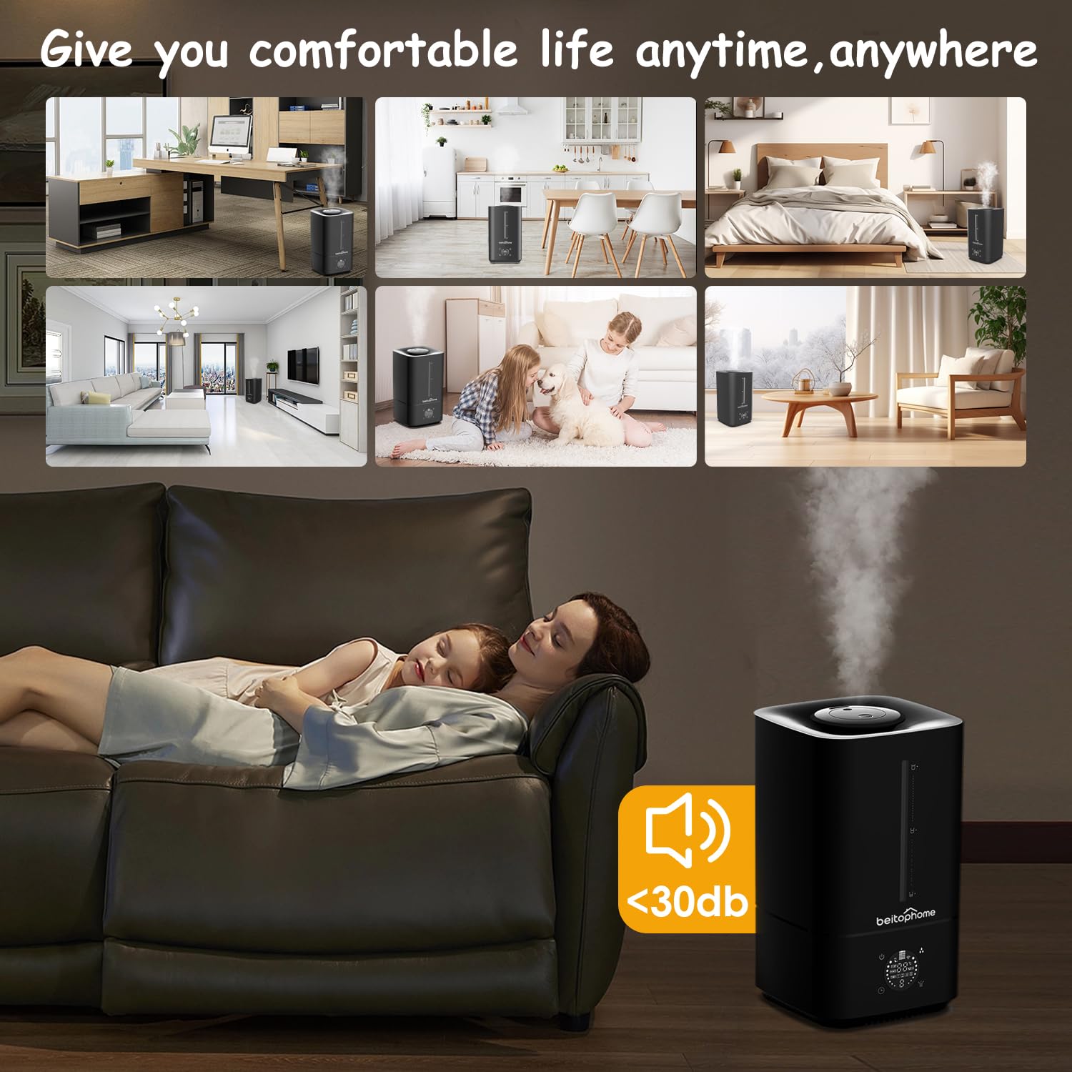 6L Humidifiers for Bedroom Large Room, Cool Mist Humidifier for Baby and Plants, Top Fill Humidifiers with Remote Control, Smart Humidistat Control, Quiet, Adjustable Mist, Up to 50 Hours, Black