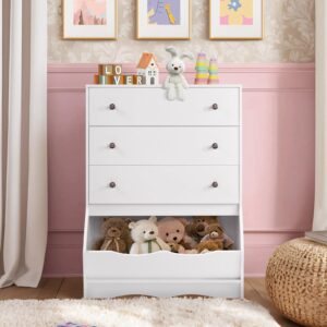 Catrimown Kids Dresser for Bedroom, 3 Drawers Chest, Tall Kids Dresser, Toddler Dresser for Bedroom, Cubby Storage Organizer, Toy Chest Dresser for Girls Boys, White, Large