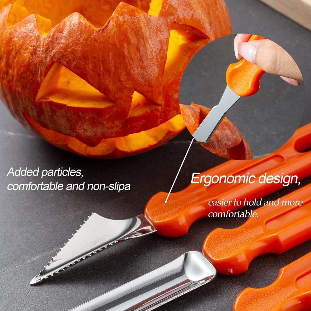 Halloween Pumpkin Carving Kit, Professional Heavy Duty Carving Set, Stainless Steel Pumpkin Carving Tools for Halloween, Jack-O-Lantern Decoration Sculpting Set for Adults and Kids(7 PCS)