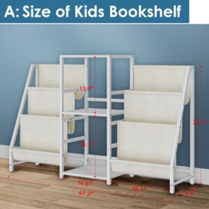 Jnancun Kids Bookshelf and Toy Storage, 6-Tier Book Shelf for Kids Rooms,Playroom,Bedroom,Living Room,Nursery,Baby Bookshelf (White)