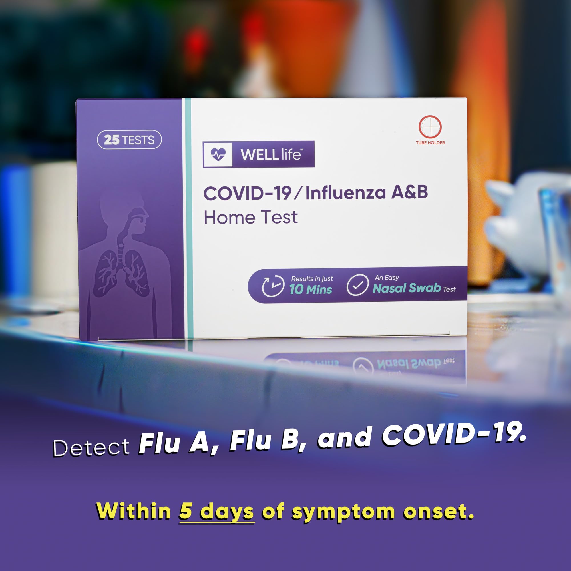 WELLlife COVID-19/Influenza A&B Home Test, Self Test for Flu A/B and COVID-19, Results in 10 Minutes with Non-invasive Nasal Swab, FDA EUA Authorized -[25 Tests]