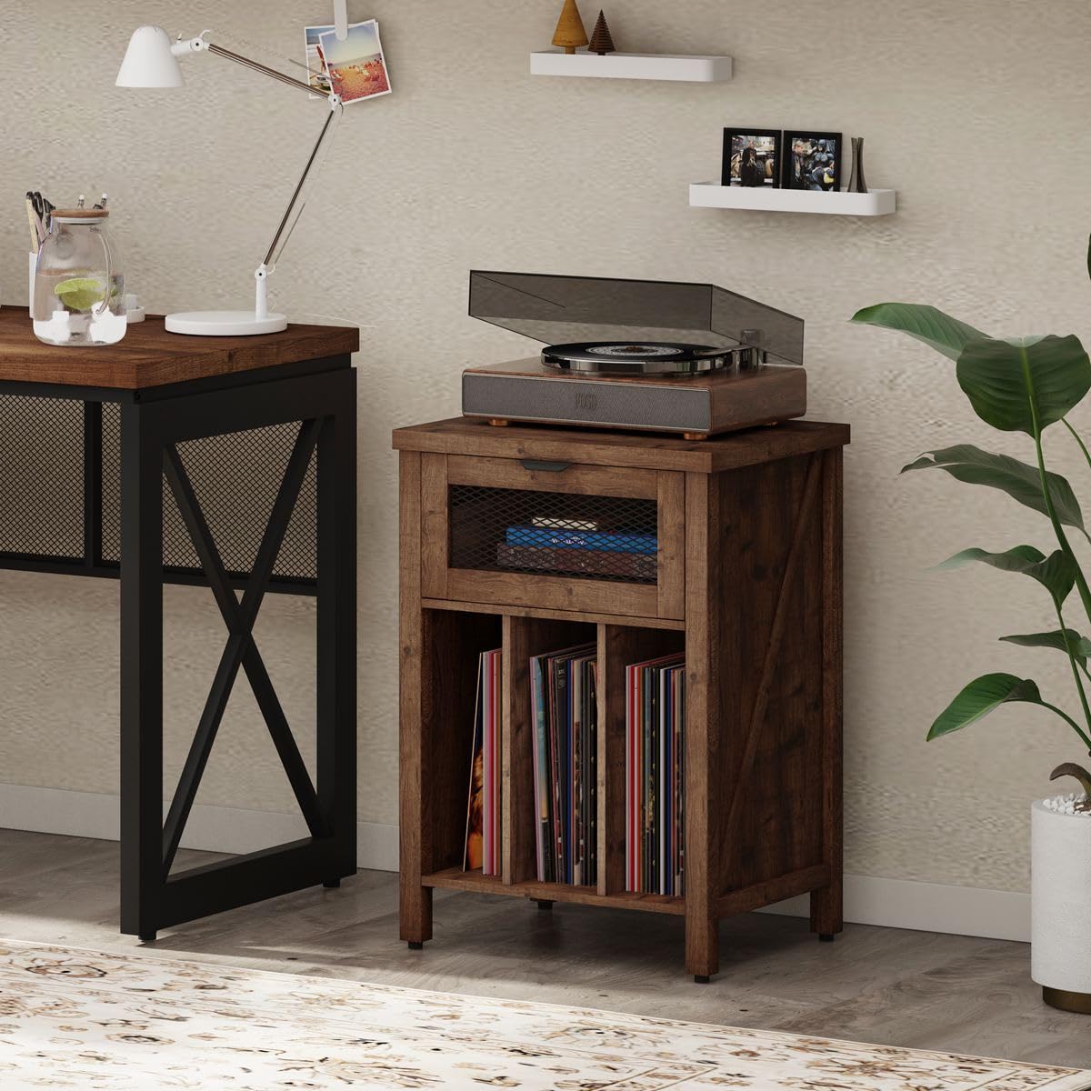 BON AUGURE 3 Tier Bookshelf and Record Stand