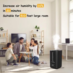 6L Humidifiers for Bedroom Large Room, Cool Mist Humidifier for Baby and Plants, Top Fill Humidifiers with Remote Control, Smart Humidistat Control, Quiet, Adjustable Mist, Up to 50 Hours, Black