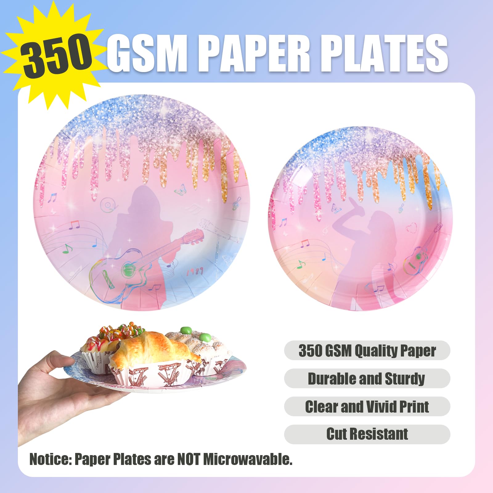 170 Pcs Gradient Birthday Party Decorations Paper Plates and Napkins, Its Me Hi Im the Birthday Girl Its Me, Music Party Favors Disposable Tableware Set for Girls Birthday Decorations Serve 24