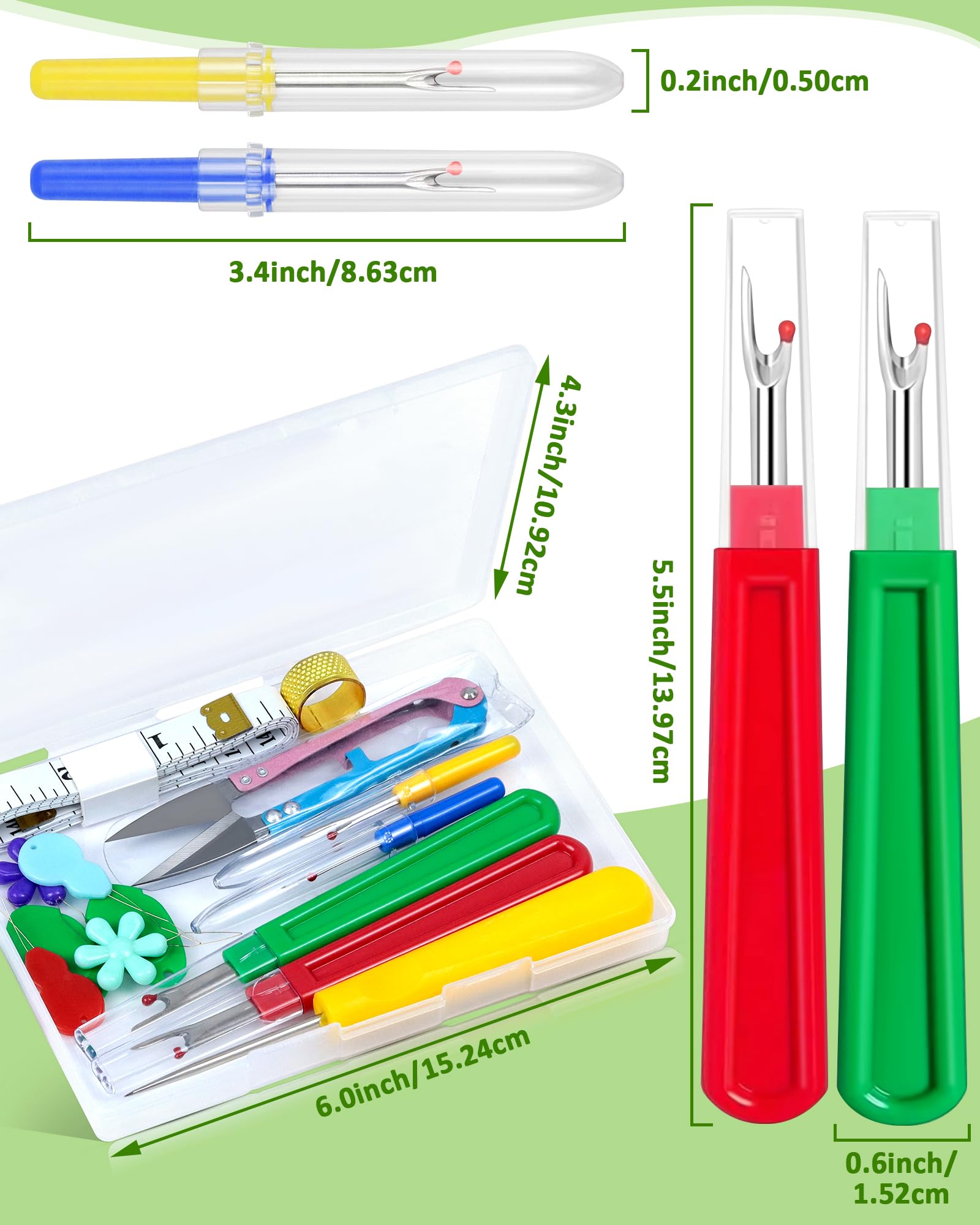 FIVEIZERO Seam Rippers for Sewing – 2 Big and 2 Small Stitch Remover Tools, Thread Ripper, Embroidery Removal Tool, with Needle Threaders, Thimbles, Tape Measure, Tailors Awl and Thread Snips