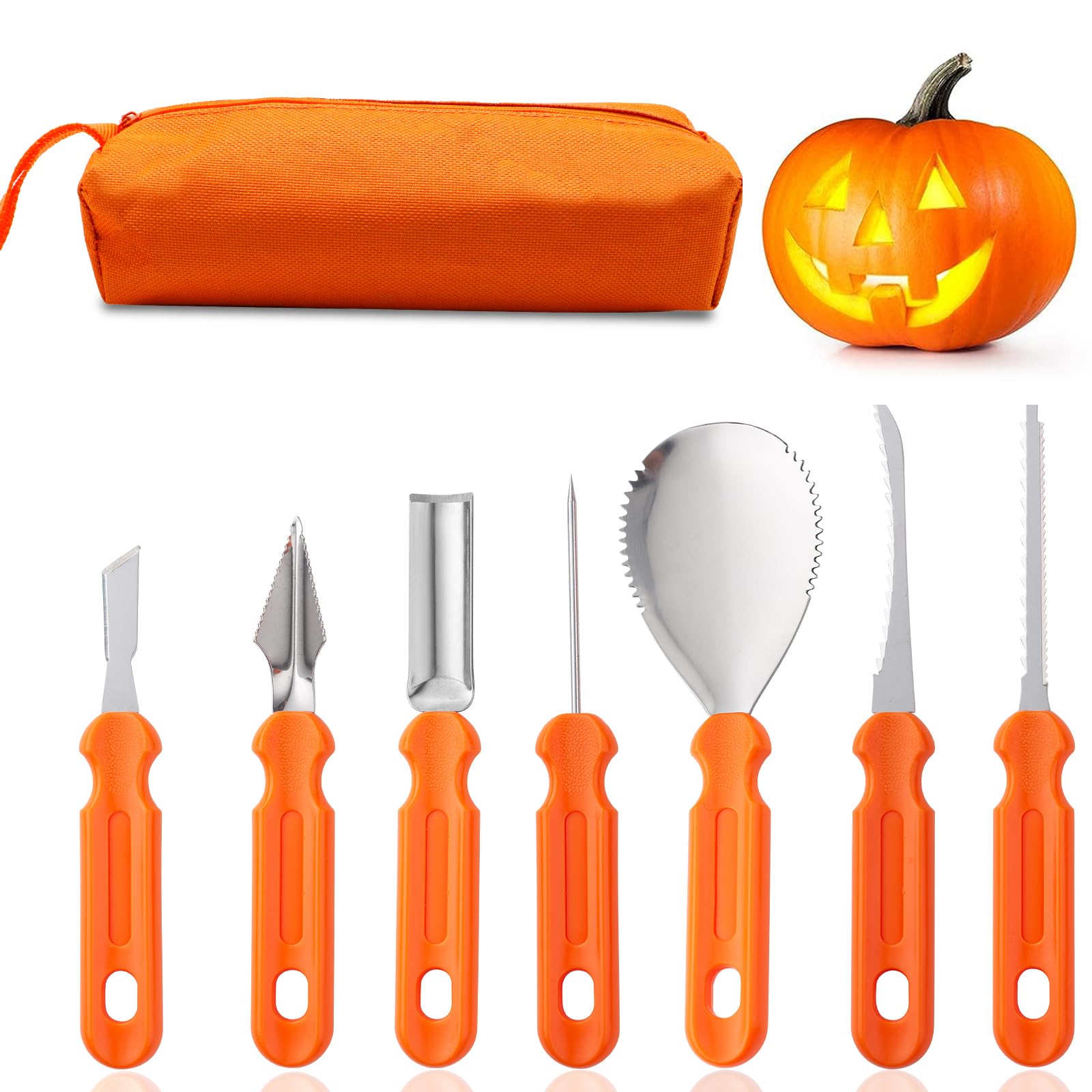 Halloween Pumpkin Carving Kit, Professional Heavy Duty Carving Set, Stainless Steel Pumpkin Carving Tools for Halloween, Jack-O-Lantern Decoration Sculpting Set for Adults and Kids(7 PCS)