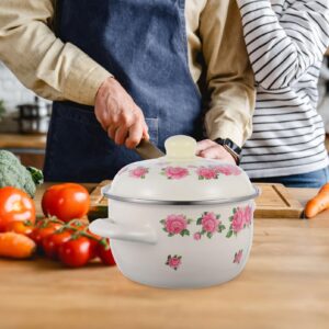 VOSAREA Enamelware Pot, 18cm Enamel Stockpot with Lid Floral Retro Cooking Pot Simmer Pot Deep Enamelware Soup Pot for Home Restaurant 2L