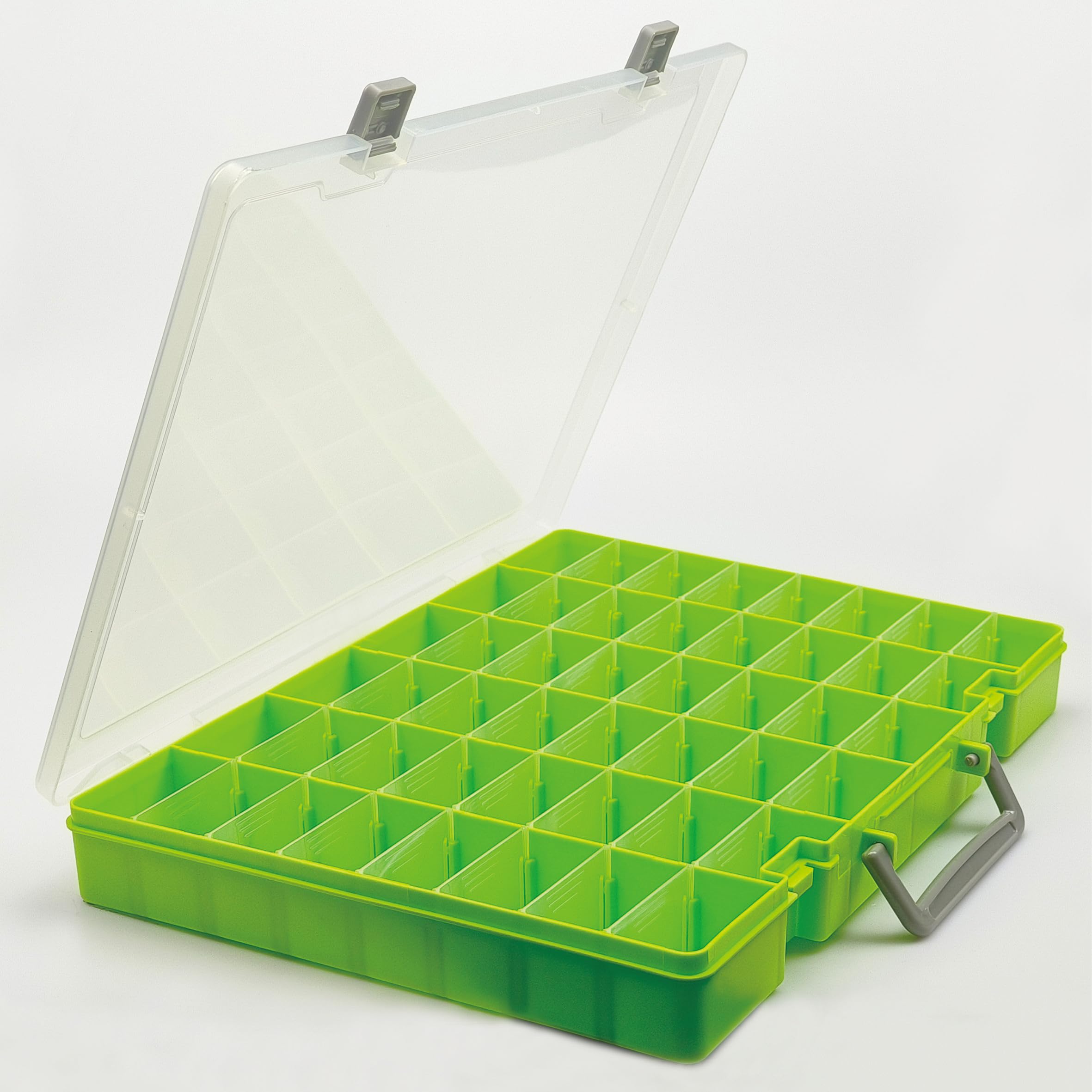 LZLMQSSA Large 48 Grids Transparent Plastic Organizer Box, Adjustable Compartment Craft Storage Container, Small Parts Organizer, Bead Organizers and Storage (Light green)