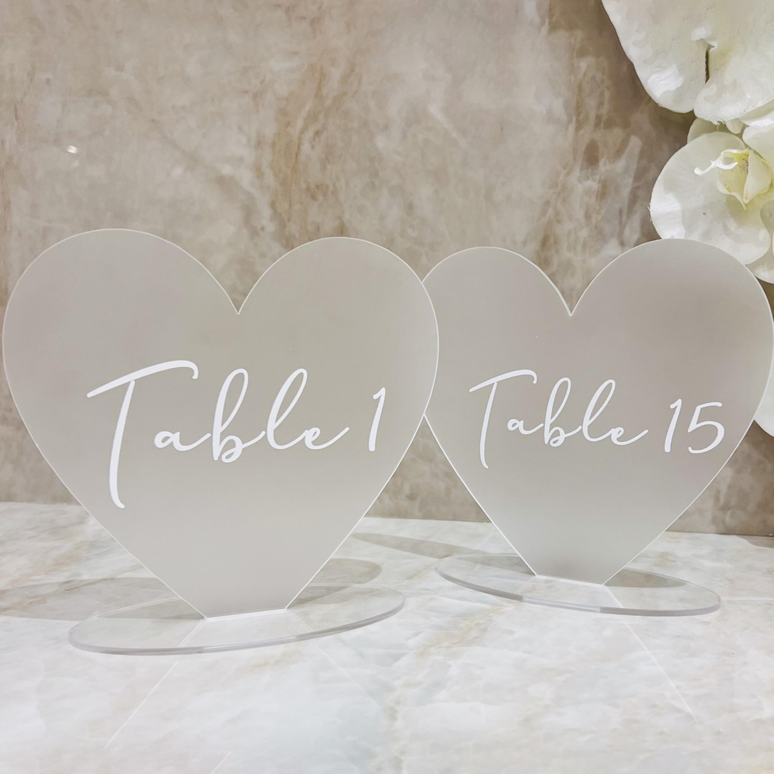 Velti, Heart-shaped acrylic wedding table numbers 1-15, 6.3 x 6 inch, Table signs for wedding, Frosted acrylic wedding table numbers, Table numbers for wedding reception.