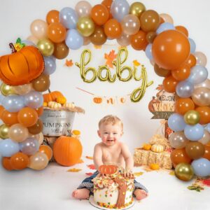 Fall Balloon Arch Garland Kit, 18" 10" Retro Burnt Orange Gold Blue Fall Balloons Decorations for Fall Baby Shower Decorations Autumn Thanksgiving Little Pumpkin Birthday Party Decorations