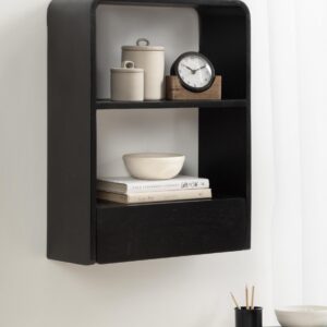 Kate and Laurel Kato Modern Wall Shelf with Drawer, 18 x 24, Black, Decorative Over The Toilet Shelf for Use as Bathroom Storage or Living Room Display Shelf