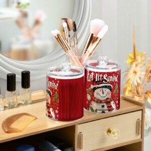 foixnub Christmas Red Snowman 2 Pcs Bathroom Organizer Snowflake Qtip Holder Organizer Dispenser Storage Canister Plastic Apothecary Jars Vanity Organizers for Cotton Swab Ball Pads Floss