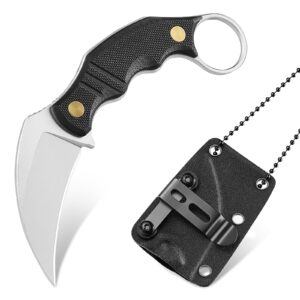 nedfoss vulture edc fixed blade neck knife, 2.3" 14c28n steel full tang claw knife with kydex sheath, g10 handle and adjustable belt clip - utility belt knife w/necklace for men women