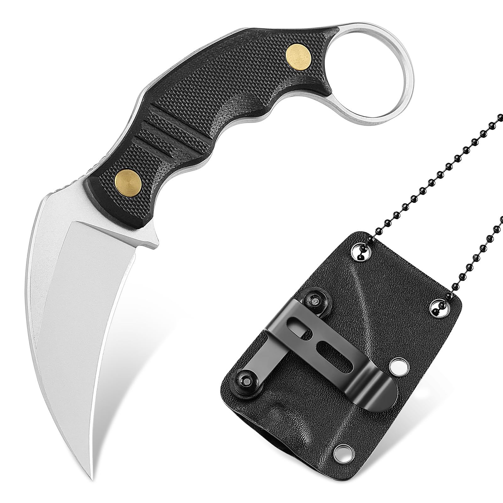 NedFoss VULTURE EDC Fixed Blade Neck Knife, 2.3" 14C28N Steel Full Tang Claw Knife with Kydex Sheath, G10 Handle and Adjustable Belt Clip - Utility Belt Knife w/Necklace for Men Women