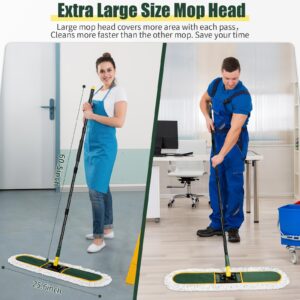 24" Commercial Dust Mop for Floor Cleaning, Heavy Duty Large Mop with Replacement Mop Pads, Industrial Duster Floor Wet Dry Mop for Cleaning Office Garage Hardwood Warehouse Factory Mall