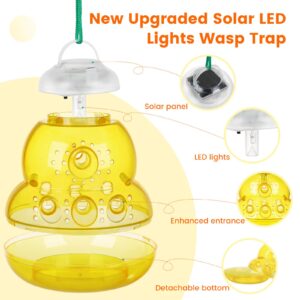 Solar Wasp Trap Outdoor Hanging, New Upgrade LED Blue Light Bee Traps Catcher, Wasp Insect Killer, Solar Panel Non-Toxic Reusable Hornet Yellow Jacket Trap for Garden, Yard (Yellow-2 Pack)