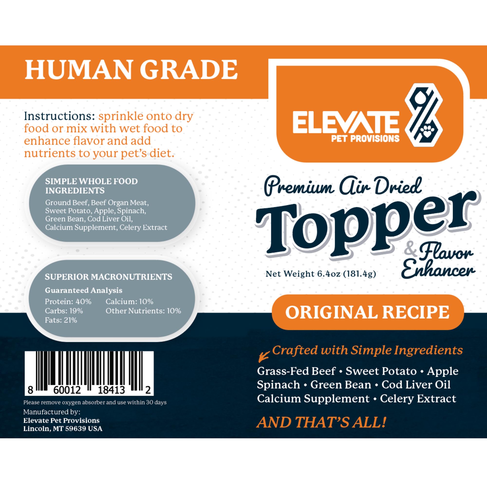 100% Human Grade - Dog Food Toppers for Picky Eaters - Air Dried, All Natural, USA Grass Fed Beef - Limited Ingredient, Grain Free - Seasoning, Meal Mixer, Dog Food Toppers for Dry Food – Beef