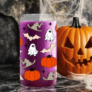 Halloween Cups - Halloween Gifts for Women - 16oz Ghost Bat Pumpkin Coffee Mug - Fall Tumbler with Lid and Straw - Spooky Drinking Glass for Her - Goth Halloween Party Favors