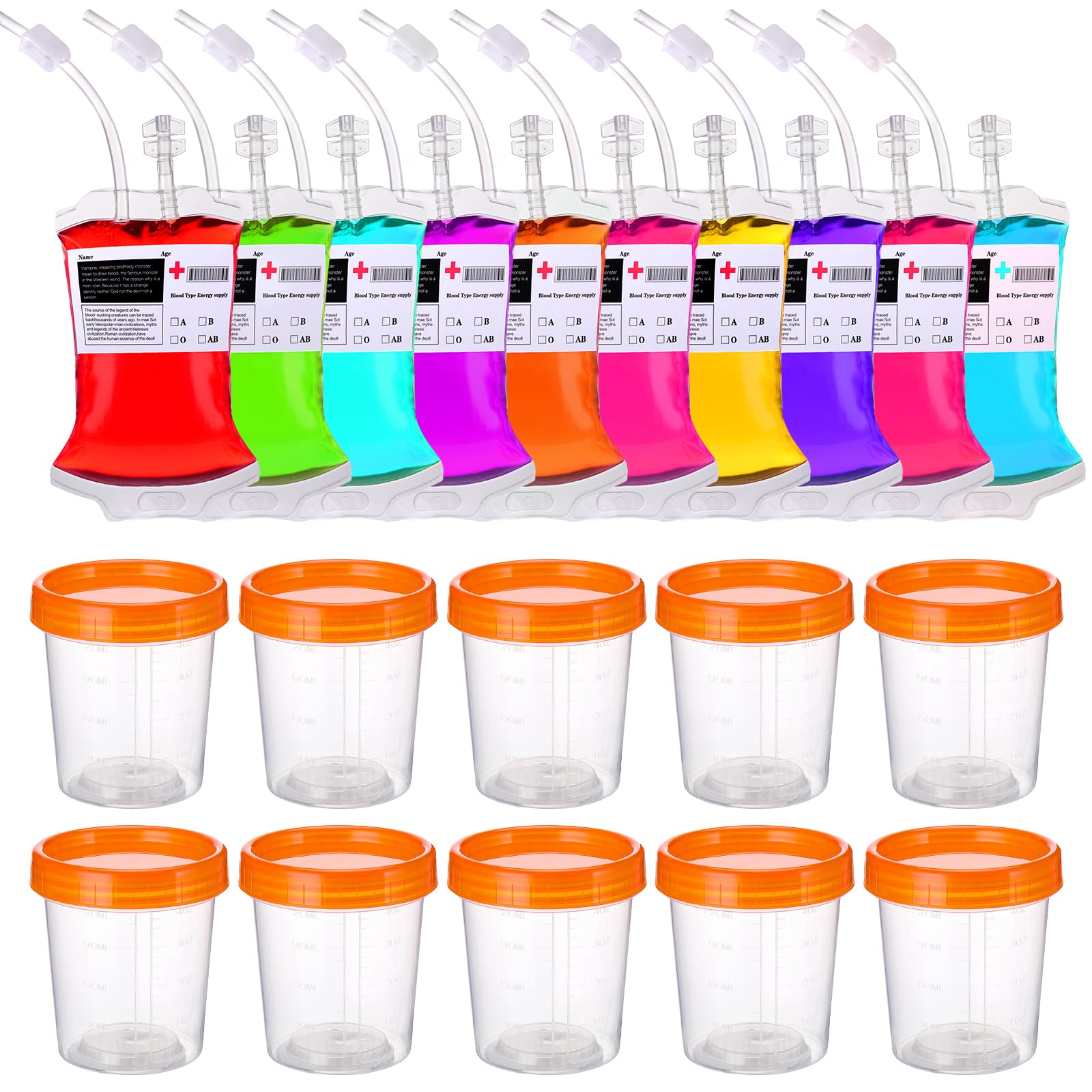 XANGNIER 41 Pcs Halloween Party Decorations Supplies Kit, Blood Bags for Drinks and Joke Urine Specimens Drink Cups with Syringe for Vampire Horror Theme Party,Medical School Nurse Graduation Decor