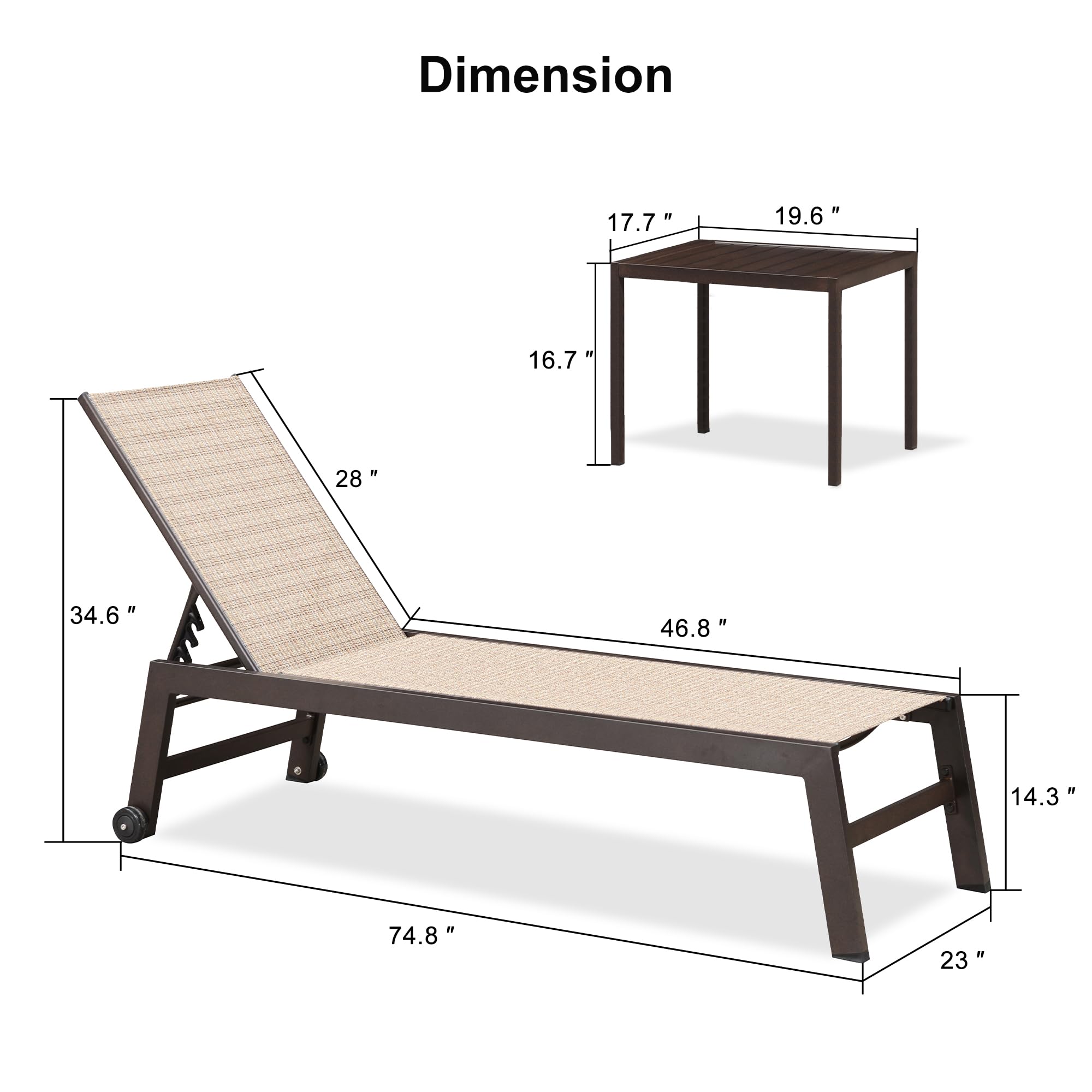 PURPLE LEAF Chaise Lounge Outdoor Set 4 Pieces Sturdy Aluminum Outdoor Chaise Lounge Chair for Pool Outside Lawn Patio Lounger with Breathable Textilene Fabric, Light Tan