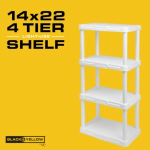 BLACK & YELLOW, 4-Tier Light-Use Plastic Storage Shelving Unit (White), 50lbs per Shelf Capacity (47”H x 22.1”W x 14.3”D), for Indoor Storage and Organization [2-Pack]