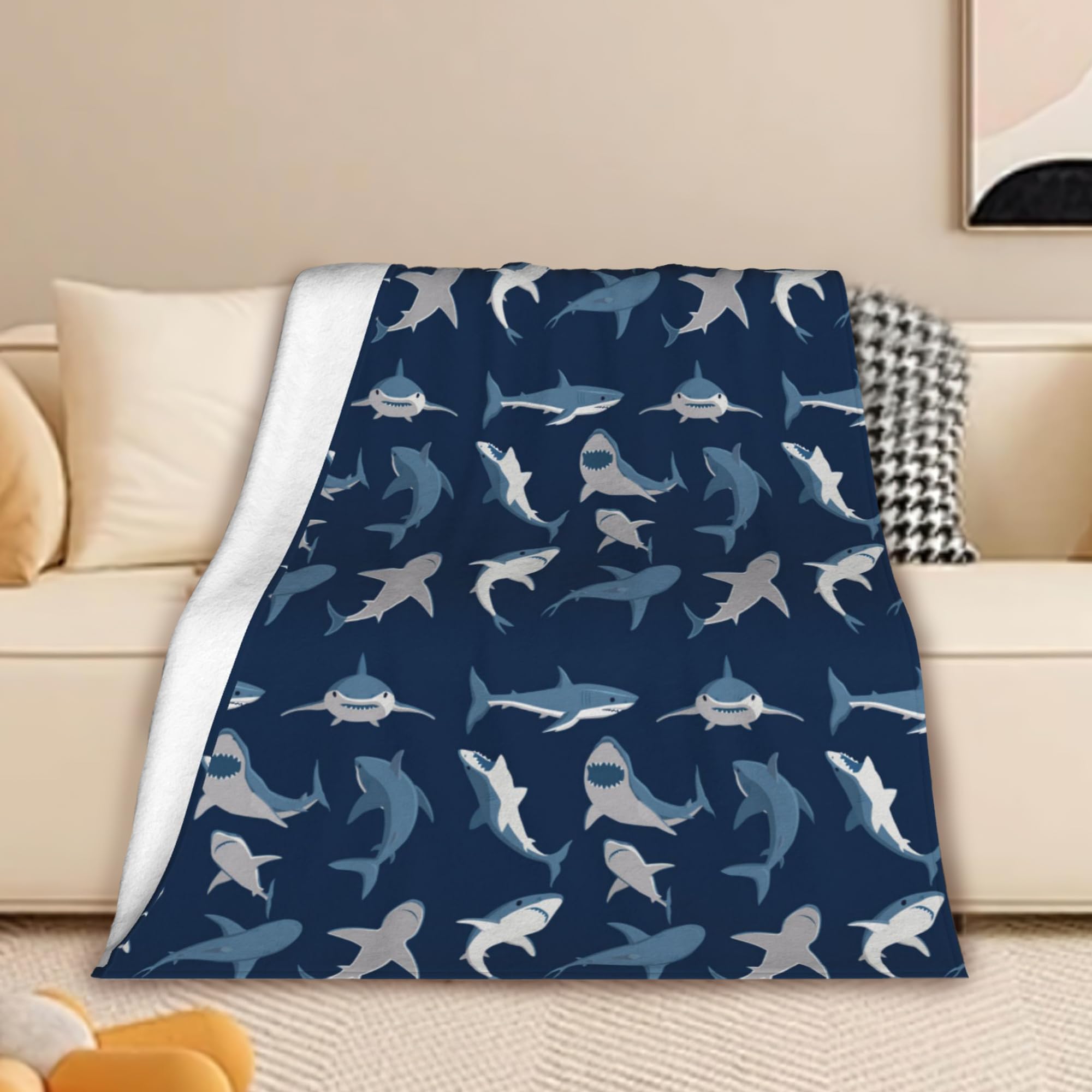 Shark Blanket,Sea Ocean Animals Kids Blanket, Shark Soft Blanket for Home Room Sofa Bed Couch Birthday Decor All Season 60x50 Inch