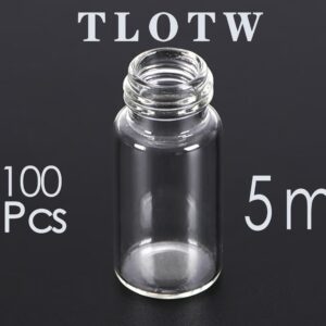 100Pcs 5ml Glass Vials with Screw Caps Small Bottles for Liquids,Small Liquid Sample Vial, for Oil Sample Aromatherapy Fragrance Vials Lightweight Perfume Travel